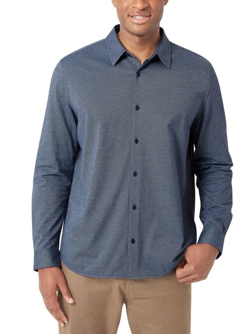 DKNY Men's Knit Button-Up Shirt, Blue, Size M